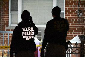 NYPD Crime Scene Investigators Search For Evidence At Scene Of Fatal Assault In Throggs Neck Section Of Bronx New York