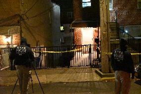 NYPD Crime Scene Investigators Search For Evidence At Scene Of Fatal Assault In Throggs Neck Section Of Bronx New York