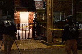 NYPD Crime Scene Investigators Search For Evidence At Scene Of Fatal Assault In Throggs Neck Section Of Bronx New York