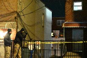 NYPD Crime Scene Investigators Search For Evidence At Scene Of Fatal Assault In Throggs Neck Section Of Bronx New York