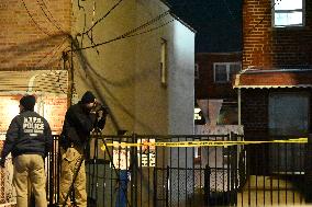 NYPD Crime Scene Investigators Search For Evidence At Scene Of Fatal Assault In Throggs Neck Section Of Bronx New York