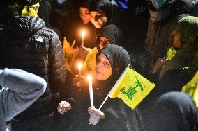 Mourners Hold Vigil for Hezbollah Chief Hassan Nasrallah in Beirut Suburb