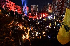 Mourners Hold Vigil for Hezbollah Chief Hassan Nasrallah in Beirut Suburb