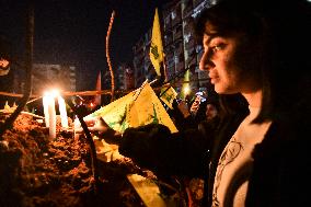 Mourners Hold Vigil for Hezbollah Chief Hassan Nasrallah in Beirut Suburb