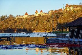 Idyllic Outdoor Winter Swimming Bath In Bavaria