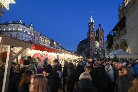 Traditional Christmas Market In Krakow's Market Square