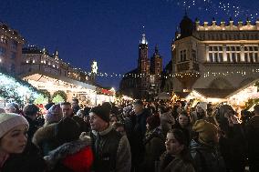 Traditional Christmas Market In Krakow's Market Square