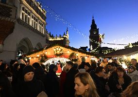 Traditional Christmas Market In Krakow's Market Square