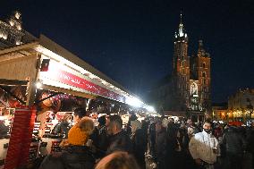 Traditional Christmas Market In Krakow's Market Square