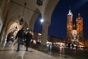 Traditional Christmas Market In Krakow's Market Square