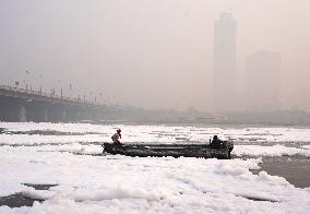 Toxic Foam Covers India's Yamuna River