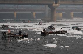 Toxic Foam Covers India's Yamuna River