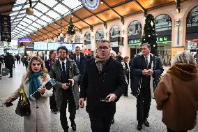 French Deputy Minister for Transports Francois Durovray visits Saint Lazare rail station in Paris FA