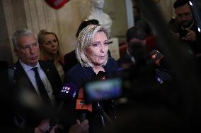 Marine Le Pen Addresses Media After Social Security Bill Vote in Parliament - Paris