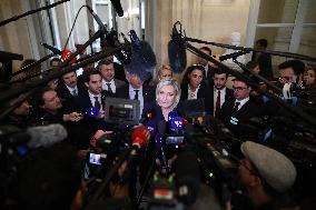 Marine Le Pen Addresses Media After Social Security Bill Vote in Parliament - Paris