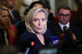 Marine Le Pen Addresses Media After Social Security Bill Vote in Parliament - Paris