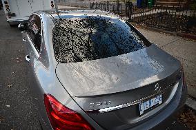 Vehicle With Blood At Scene Of Retired Police Officer Slashed In Face And Neck With Box Cutter In East Flatbush Section Of Brook