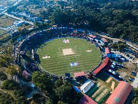 Aerial View Of Nepal Premier League Match At Kirtipur Ground, Nepal.