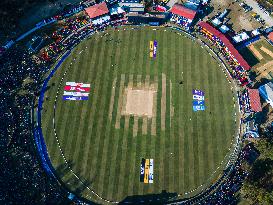 Aerial View Of Nepal Premier League Match At Kirtipur Ground, Nepal.