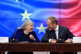 Secretary-General Of The Council Of The EU Therese Blanchet Meets Donald Tusk.