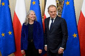 Secretary-General Of The Council Of The EU Therese Blanchet Meets Donald Tusk.