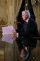 PM Barnier At Televised Interview - Paris