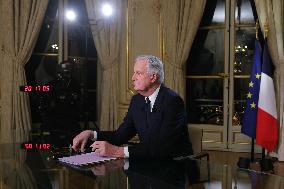 PM Barnier At Televised Interview - Paris