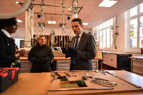 French Deputy Minister for Academic and Vocational
Success Alexandre Portier visits the Lucas de Nehou High School in Paris FA