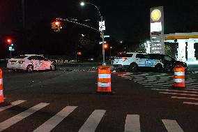 Vehicle Collision Involving NYPD Vehicle After Reports Of Robbery In Laurelton Section Of Queens New York