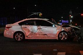 Vehicle Collision Involving NYPD Vehicle After Reports Of Robbery In Laurelton Section Of Queens New York