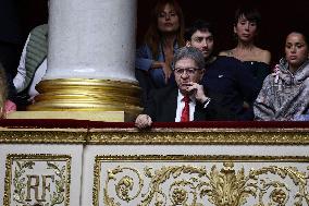 Jean-Luc Melenchon during session of no-confidence votes at the National Assembly - Paris