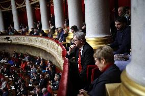 Jean-Luc Melenchon during session of no-confidence votes at the National Assembly - Paris