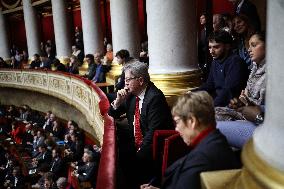 Jean-Luc Melenchon during session of no-confidence votes at the National Assembly - Paris