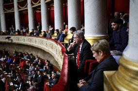 Jean-Luc Melenchon during session of no-confidence votes at the National Assembly - Paris