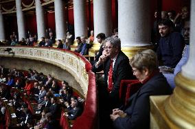 Jean-Luc Melenchon during session of no-confidence votes at the National Assembly - Paris