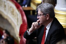 Jean-Luc Melenchon during session of no-confidence votes at the National Assembly - Paris