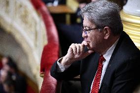 Jean-Luc Melenchon during session of no-confidence votes at the National Assembly - Paris