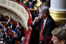 Jean-Luc Melenchon during session of no-confidence votes at the National Assembly - Paris