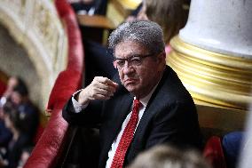 Jean-Luc Melenchon during session of no-confidence votes at the National Assembly - Paris