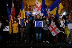 Solidarity Demonstration With Georgian Pro-EU Protesters  In Warsaw.