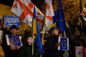 Solidarity Demonstration With Georgian Pro-EU Protesters  In Warsaw.