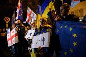 Solidarity Demonstration With Georgian Pro-EU Protesters  In Warsaw.