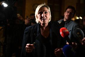 Marine Le Pen speaks to the press after the motions of censure at the National Assembly in Paris FA