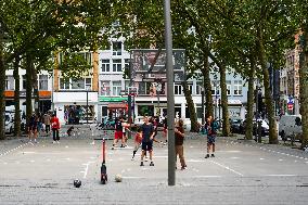 Youngsters Enjoy Basketball In A Antwerp Urban Playground