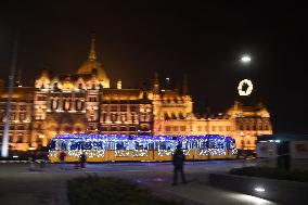 Christmas Light Trams Across Budapest