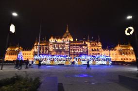 Christmas Light Trams Across Budapest