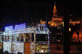 Christmas Light Trams Across Budapest