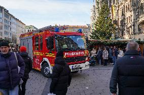 Emergency Vehicles At Munich Christmas Market On Marienplatz