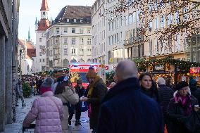 Emergency Vehicles At Munich Christmas Market On Marienplatz