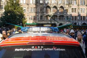 Emergency Vehicles At Munich Christmas Market On Marienplatz